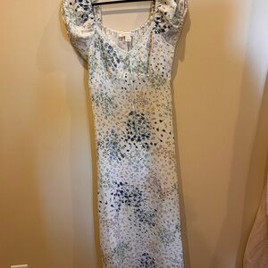 Monteau Light Blue Floral Maxi Dress with Puff Sleeves